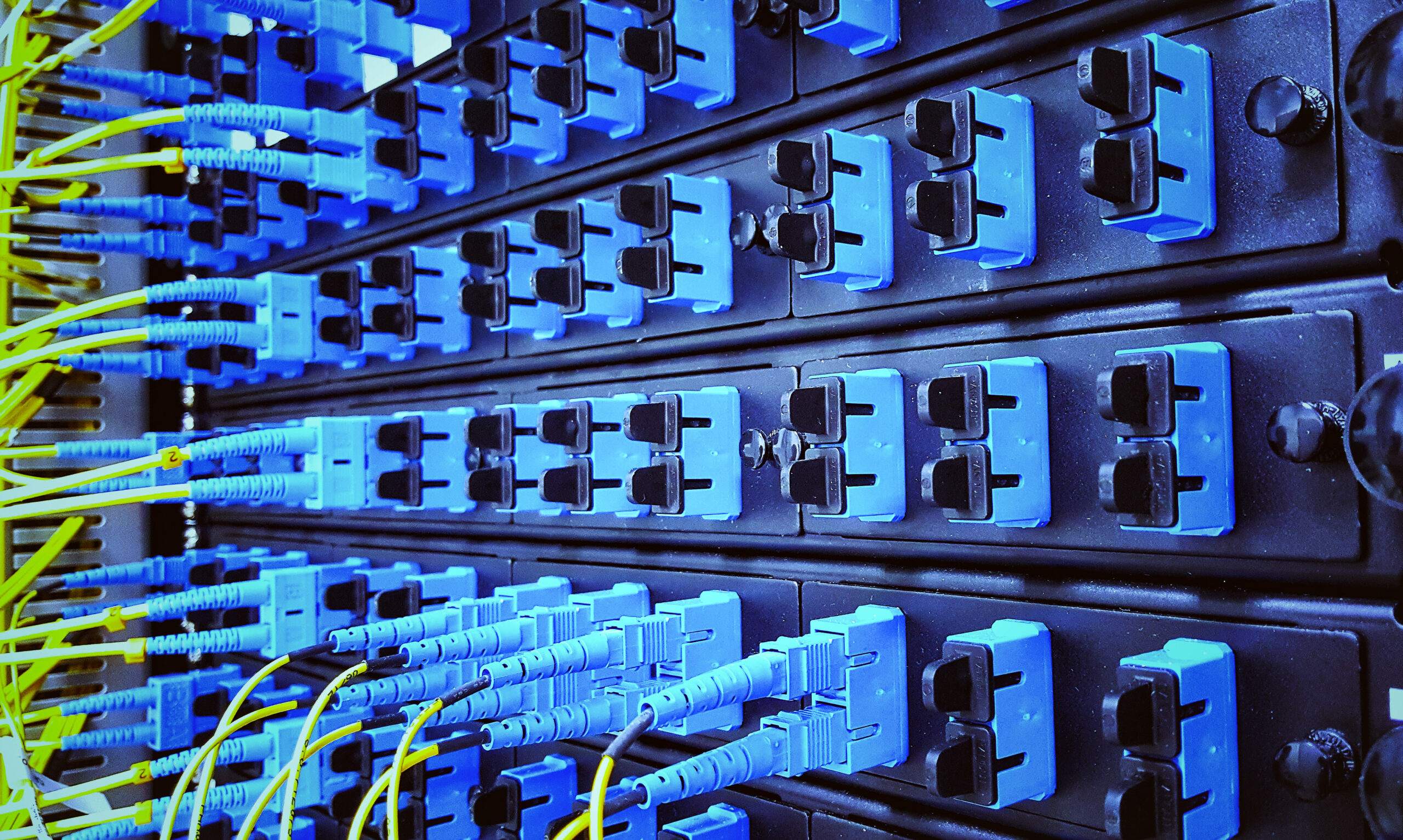 Close,Up,Fiber,Optic,In,Server,Room,,,Network,Cables